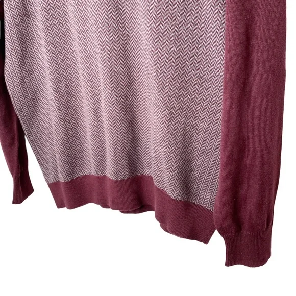 NWT Alan Flusser Quarter Zip Herringbone Knit Sweater Burgundy XL - Picture 6 of 11